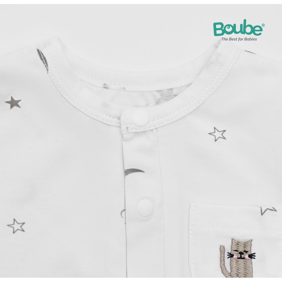 Bodychip, bộ liền tam giác dài tay cho bé sơ sinh họa tiết trăng sao Boube, vải Cotton organic thoáng mát - Size 0-12M