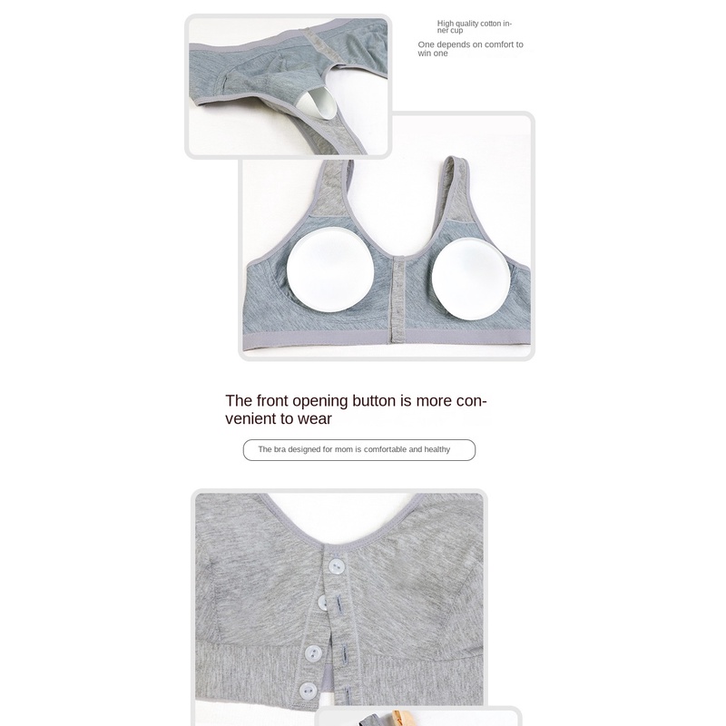 Mới Áo Ngực cotton Mềm Màu Trơn Cài Nút Phía Trước size Lớn 36-50