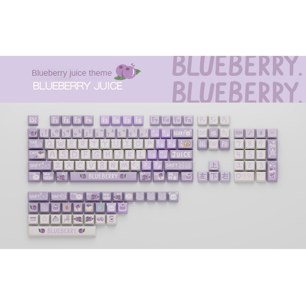 Blueberry Keycap Light Purple Grape Cartoon 133 Keycaps XDA Bộ Bàn Phím Cơ 133 Phím Hình Chùm Nho Tím Vẽ Cao / cherry profile Sáng Tạo Màu Tím Nhạt