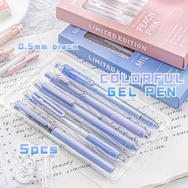 Set 5 Bút Bi Mực Đen Nhanh Khô Ngòi 0.5mm