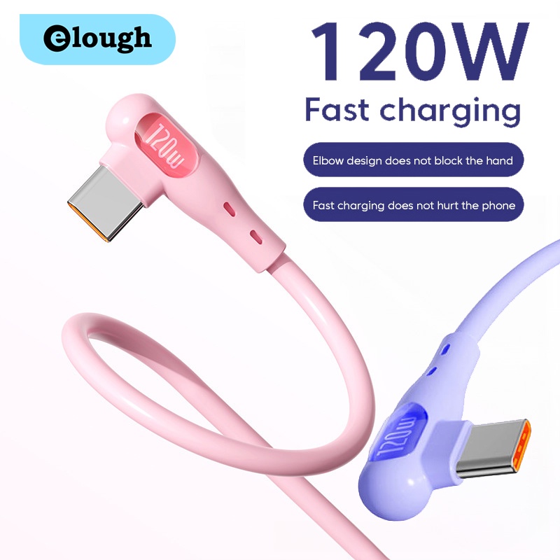 Elough Dây Cáp Sạc Nhanh usb Loại c 120w 90 Độ Bằng Silicon Mềm