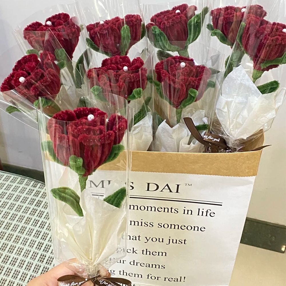 Jh Hàng Có Sẵn Bó Hoa Hồng Đan Len Thủ Công diy Làm Quà Tặng Sinh Nhật Cho Bạn Gái