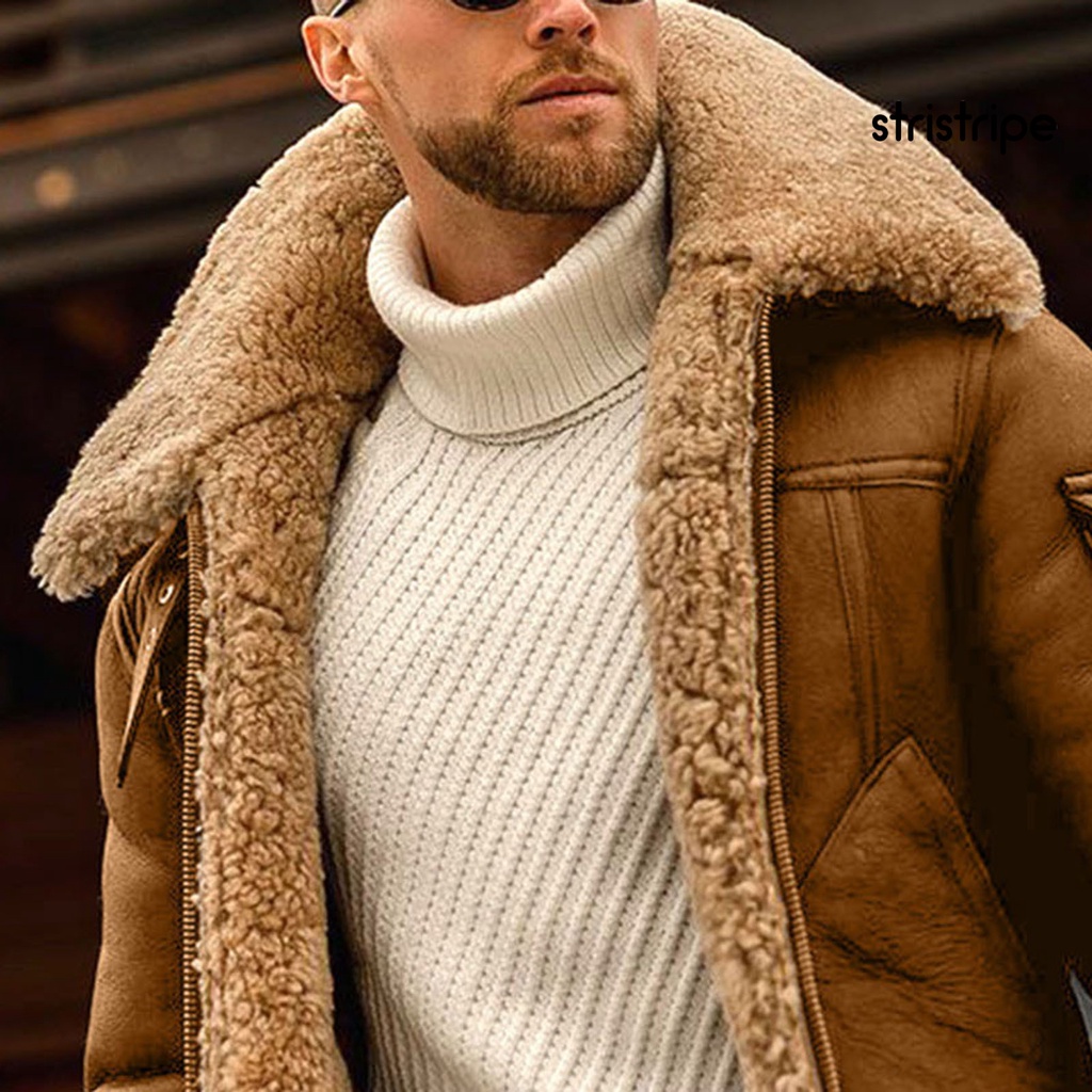 Áo Khoác Lông Giả Chắp Vá Màu Sắc Tương Phản Có Khóa Kéo Chống Lạnh Thời Trang Đường Phố Mùa Đông Cho Nam