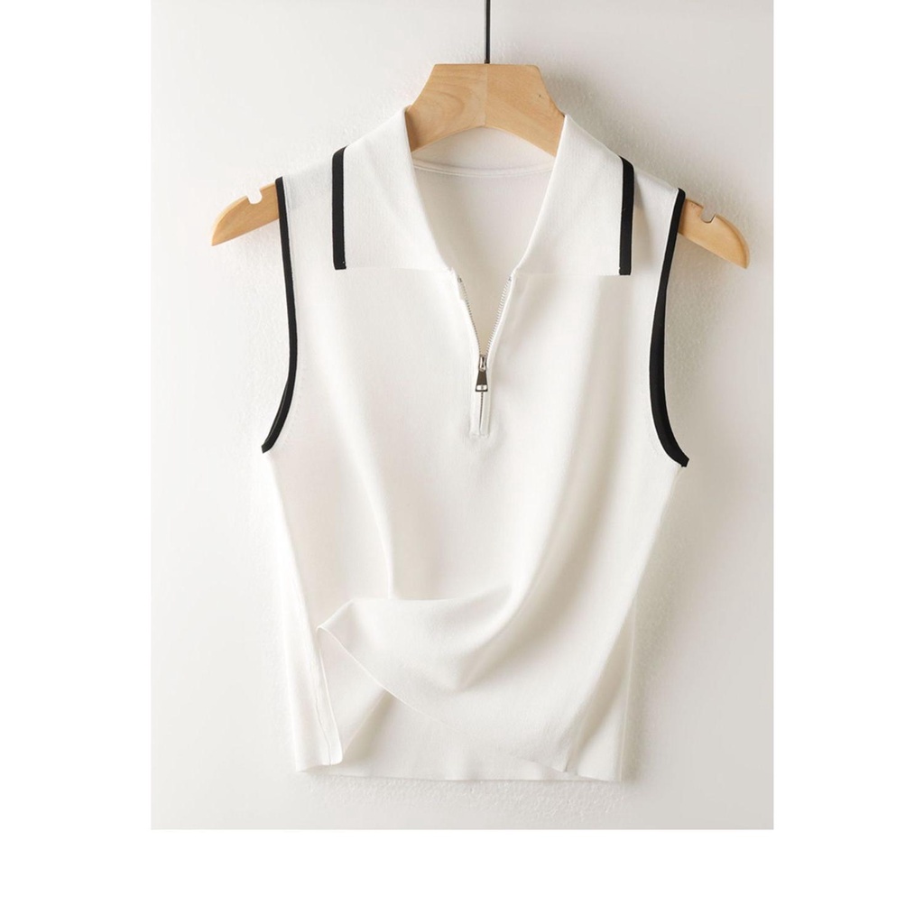 Áo tank top Sát Nách Dáng Ôm Phối Khóa Kéo Thời Trang Mùa Hè Cho Nữ