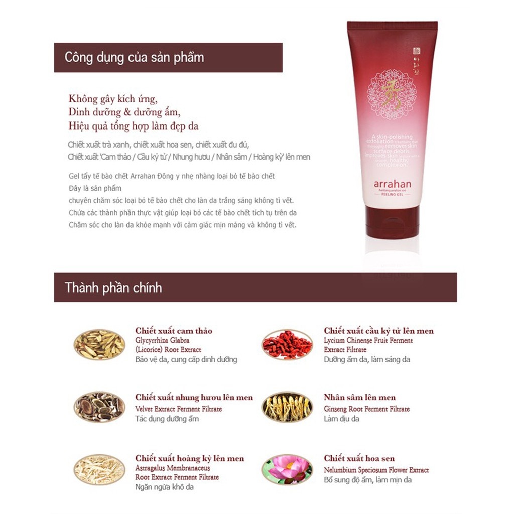Kem Tế Bào Chết Làm Trắng Da Hoa Quả Arrahan Peeling Gel 180ml
