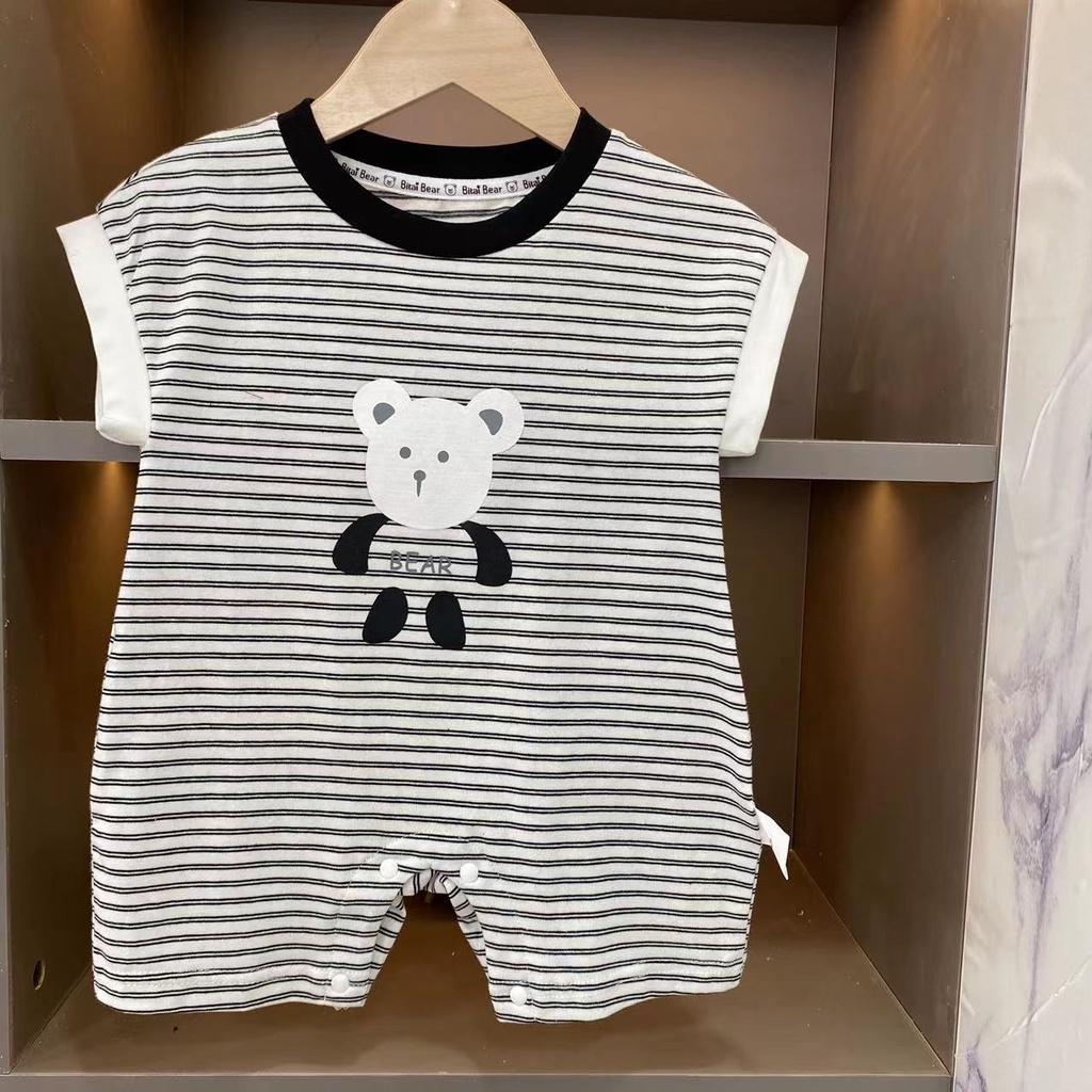 Áo Liền Quần Tay Ngắn Bằng cotton In Họa Tiết Hoạt Hình Dễ Thương Dành Cho Bé Trai Gái 0-24 Tháng Tuổi