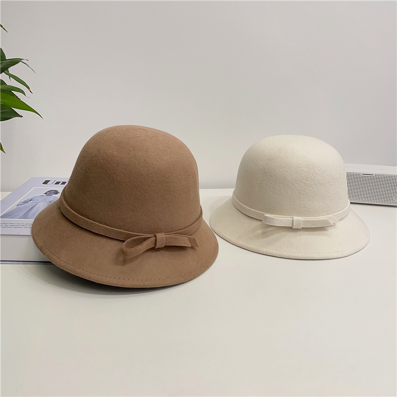 Mũ bucket Chất Liệu Len Cứng Thời Trang Thu Đông Phong Cách Pháp Thanh Lịch Cho Nữ