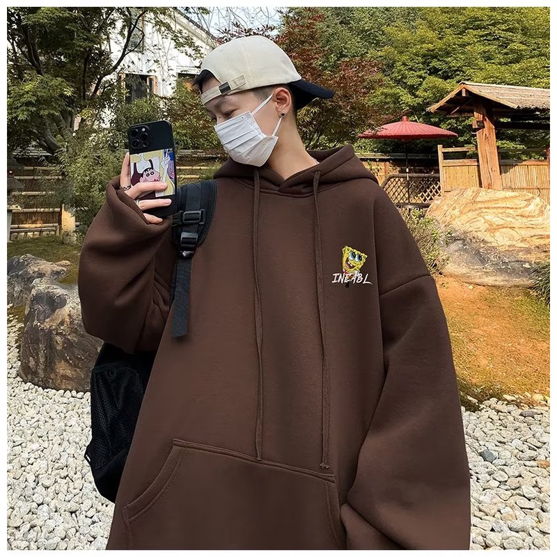 Áo hoodie cotton Nhung Dày Dặn Tay Dài In Họa Tiết Hoạt Hình spongebob size m-5xl Thời Trang Cho Nam Và Nữ