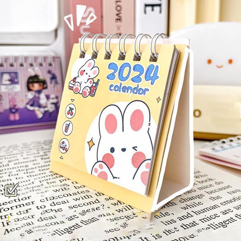 Lịch 2024 / 65mm Để Bàn mini Hình Thỏ Và Hoa Dễ Thương