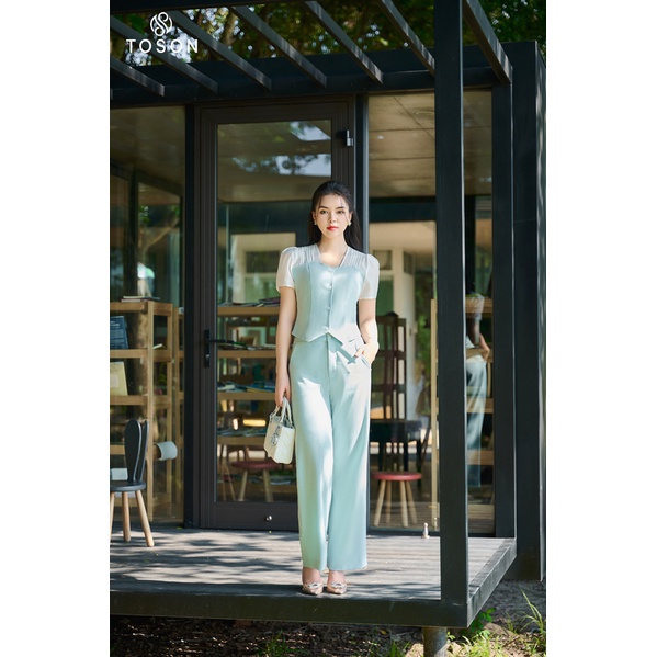 Set bộ xanh mint áo phối trắng quần suông SXTN B1287X63 Toson