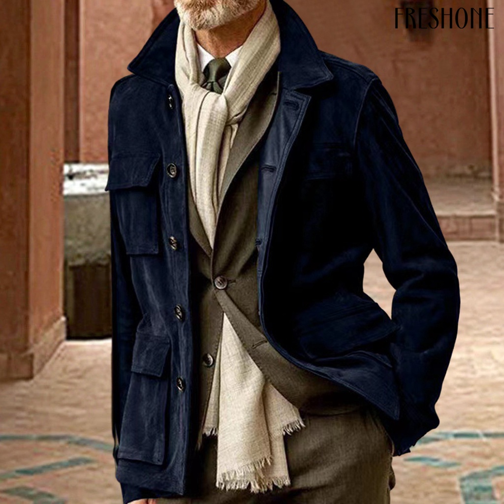 Áo Khoác Màu Trơn Nhiều Túi Phong Cách retro Thời Trang Mùa Đông Cá Tính Dành Cho Nam