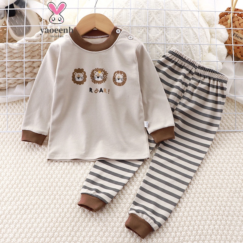 【YAOEENH】Bộ Đồ Ngủ Chất Liệu cotton Nguyên Chất Họa Tiết Hoạt Hình Thời Trang Mùa Thu Cho Bé 73-140cm