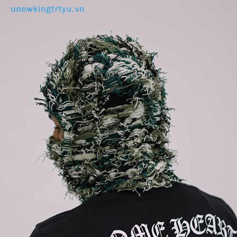 Unewtyu Mũ Len Trùm Đầu Kèm Khẩu Trang Che Mặt Họa Tiết Rằn Ri Phong Cách hip hop balaclava
