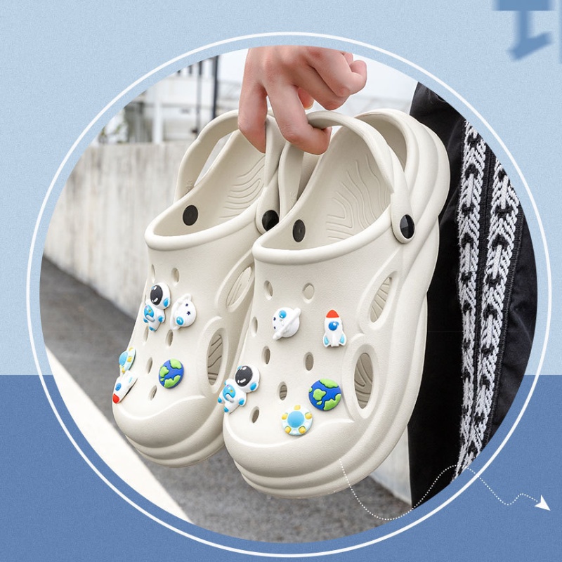 Sục Crocs Chạy Bộ Đế Cao Êm Chân Thoáng Khí, Dép Sandal Hình Cún Đáng Yêu Size 36-