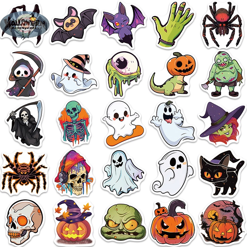Set 50 Miếng Dán Trang Trí Xe Hơi / Vali / laptop / Điện Thoại / Sổ Tay diy Họa Tiết halloween