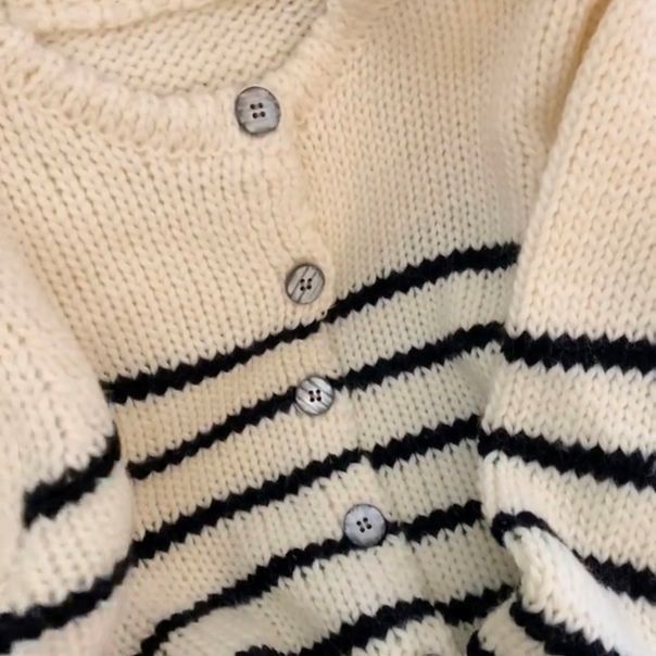 Áo Khoác cardigan Dệt Kim Mỏng Tay Dài Họa Tiết Kẻ Sọc Màu Tương Phản Thời Trang Cho Nữ