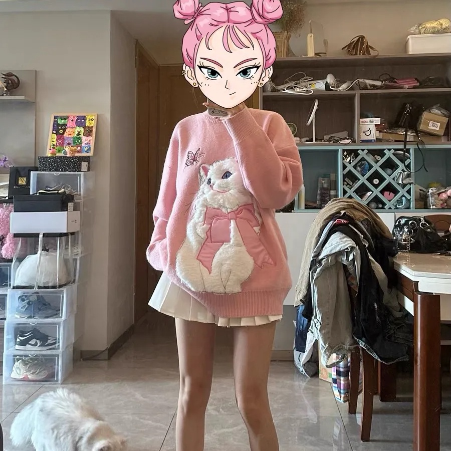 Dopamine Áo sweater Thêu Hình Mèo Ngọt Ngào Dễ Thương Cho Nữ