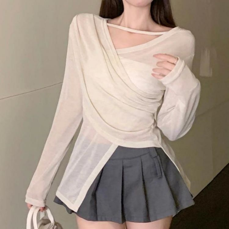 Áo sweater Cổ Chữ v Tay Dài Màu Trơn Phong Cách Pháp Thời Trang Mùa Hè Cho Nữ