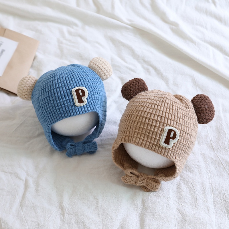 Mũ Len Dệt Kim Trùm Tai Gấu Siêu Dễ Thương Chống Gió Thời Trang Thu Đông Cho Bé