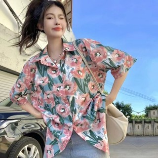 Áo Sơ Mi Tay Lửng In Họa Tiết Tranh Sơn Dầu Thời Trang Mùa Hè Phong Cách Hàn Quốc Cho Nữ