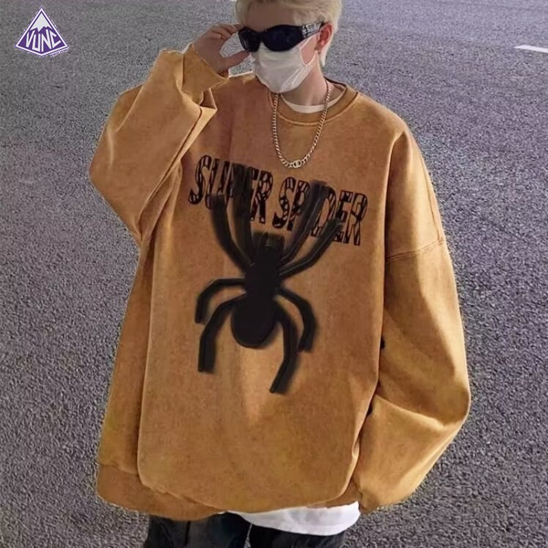 Áo Sweater Tay Dài Dáng Rộng In Hình Nhện Phong Cách Mỹ Cho Nam