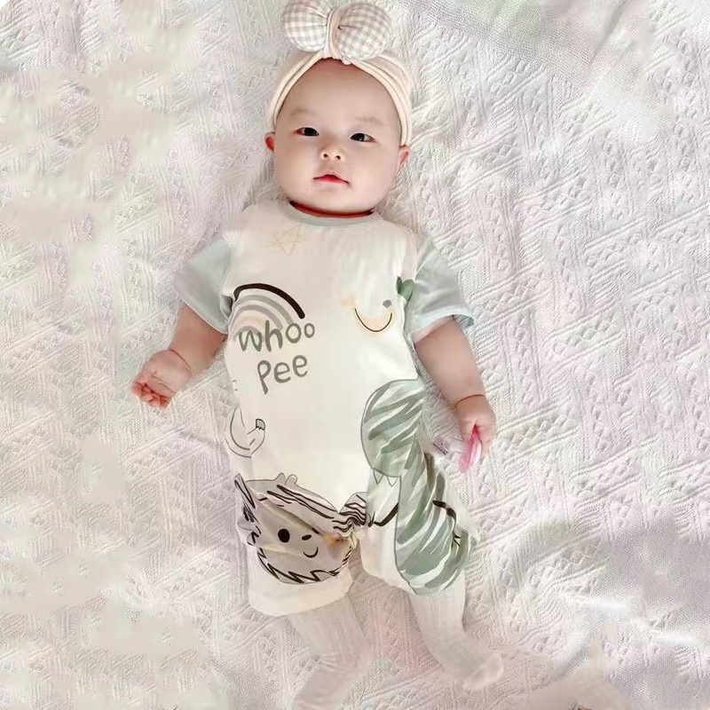 Bộ Áo Liền Quần Tay Ngắn In Hình Động Vật Hoạt Hình Dễ Thương Thời Trang Mùa Hè Cho Bé Trai Và Gái 0-2 Tuổi
