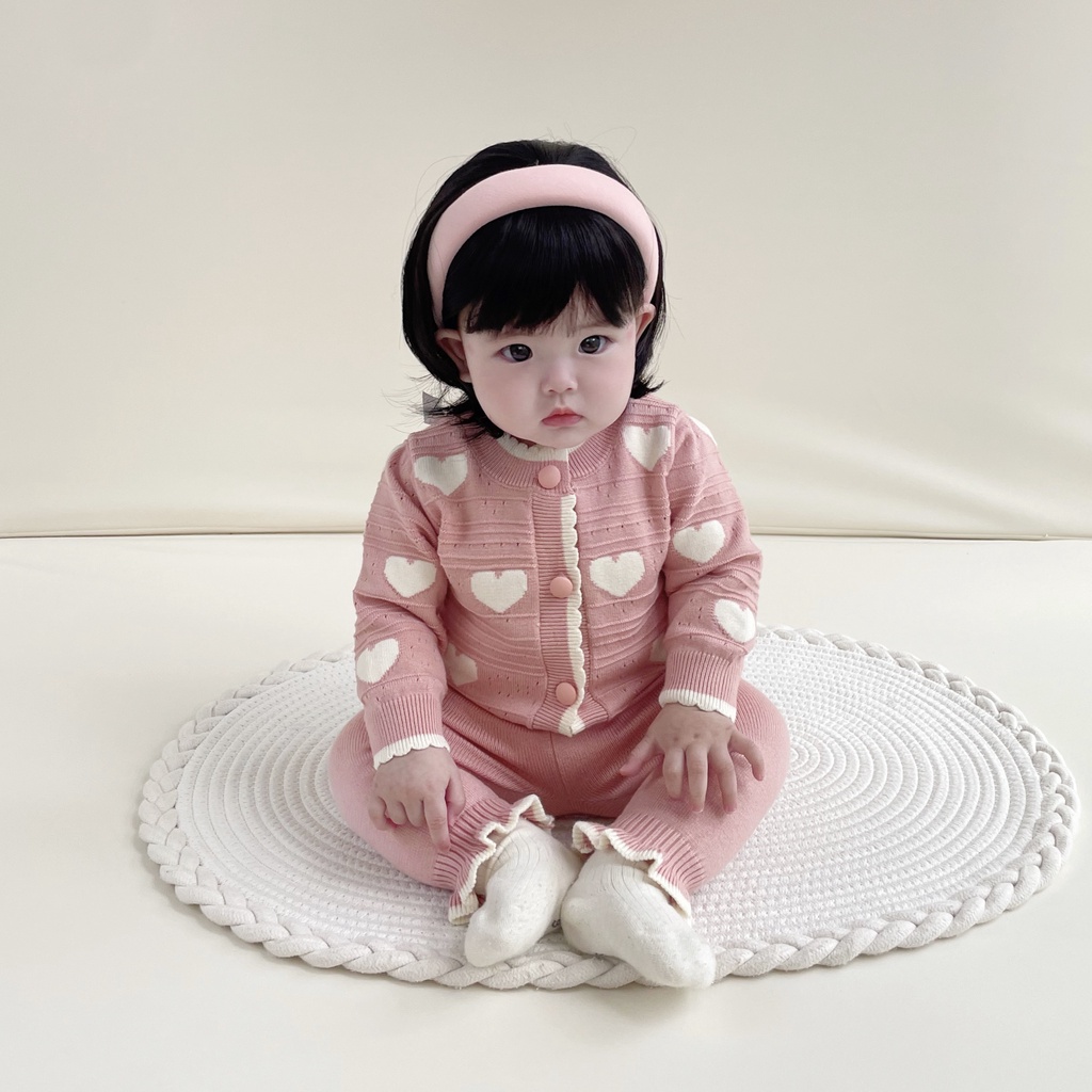 Áo Khoác cardigan Len Dệt Kim In Hình Trái Tim Thời Trang Thu Đông Dễ Thương Cho Bé Gái