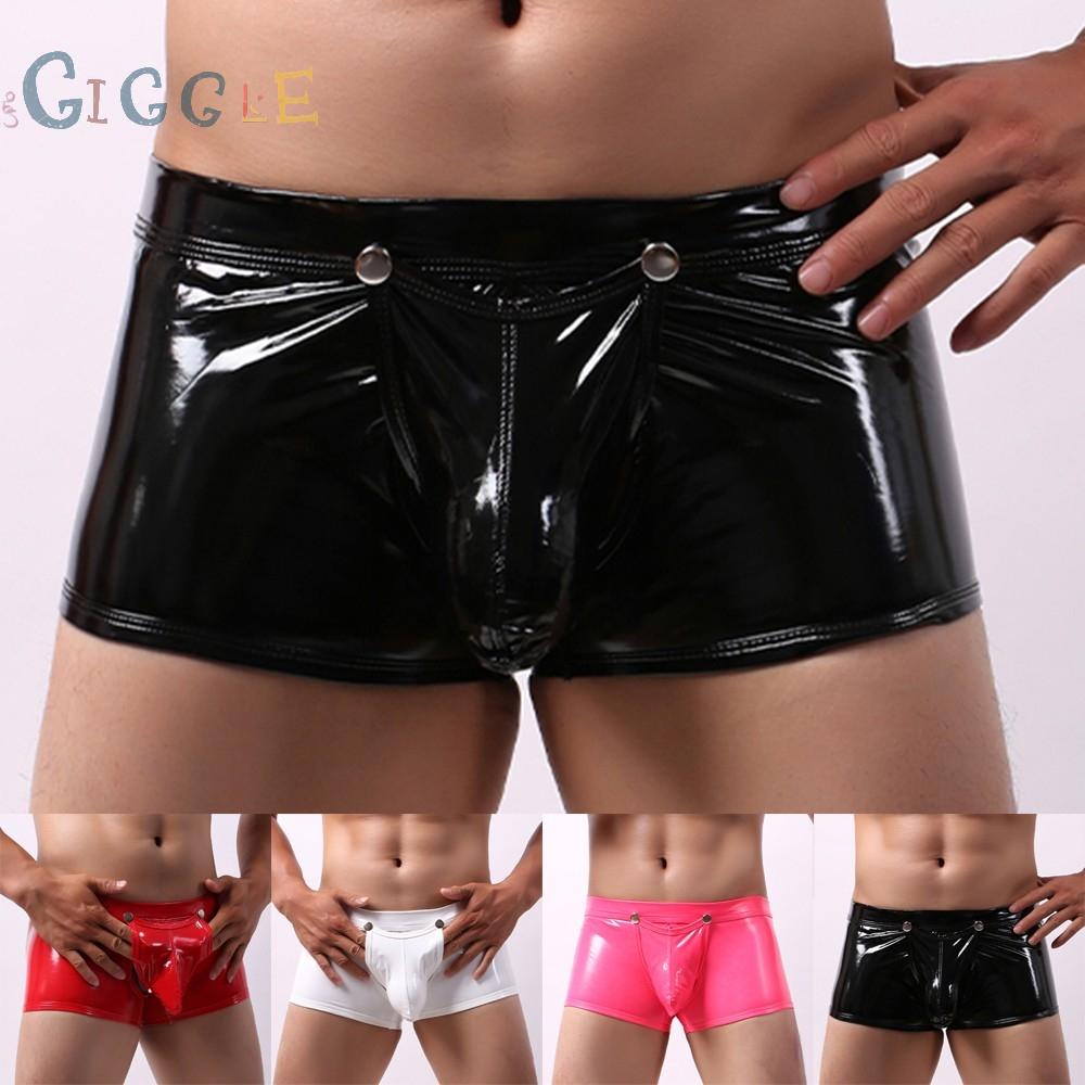 Men's Sexy Trunks Boxer Briefs Shorts Faux Leather Wet Look Underwear M L XL 2XL