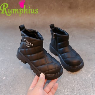 Rumphius giày bốt martin da đế mềm chống trượt thoải mái có khóa kéo cho bé gái size 26-36