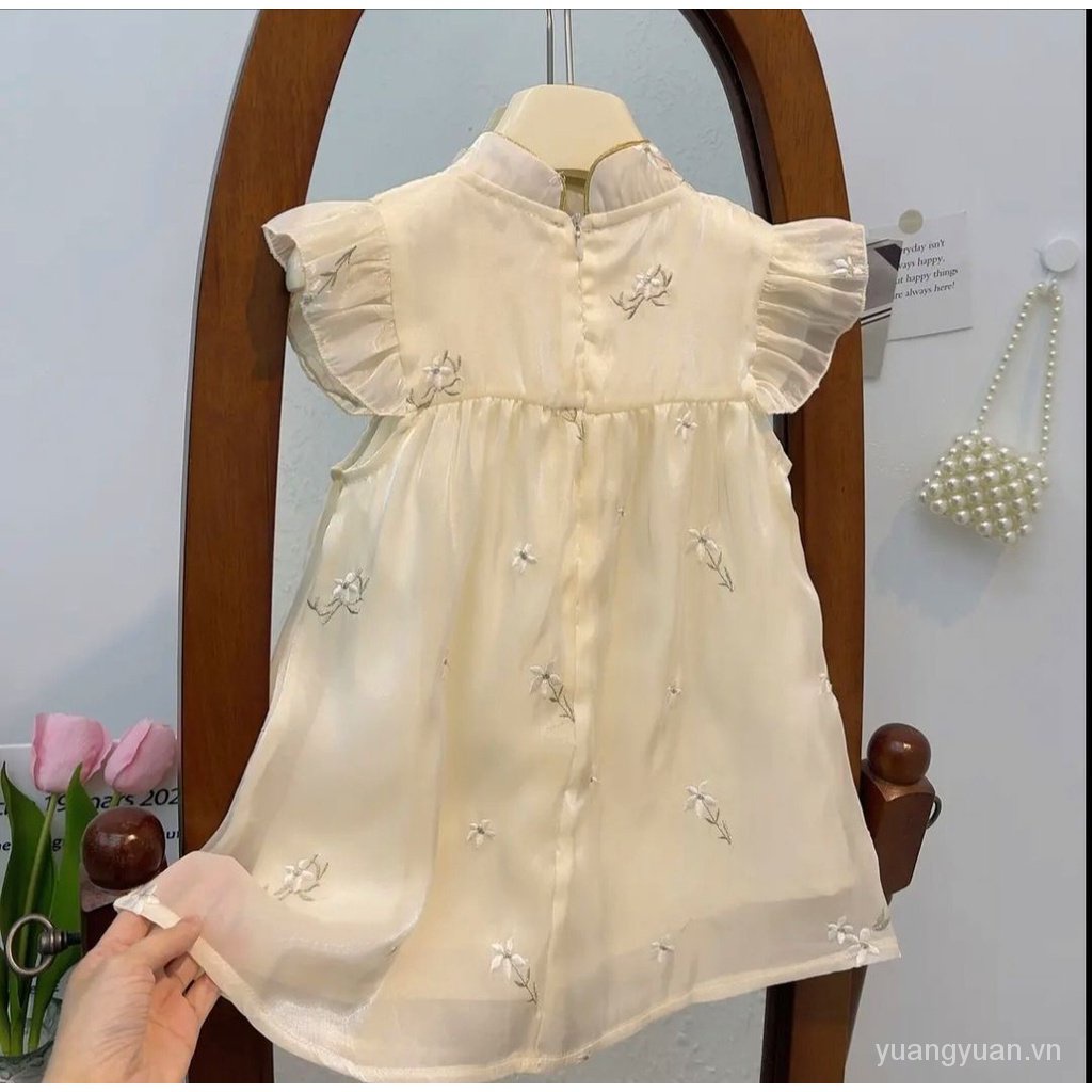 Đầm Sườn Xám Thêu Hoa Phong Cách Trung Hoa Cổ Điển Mẫu Mới 2023 Dành Cho Bé Gái