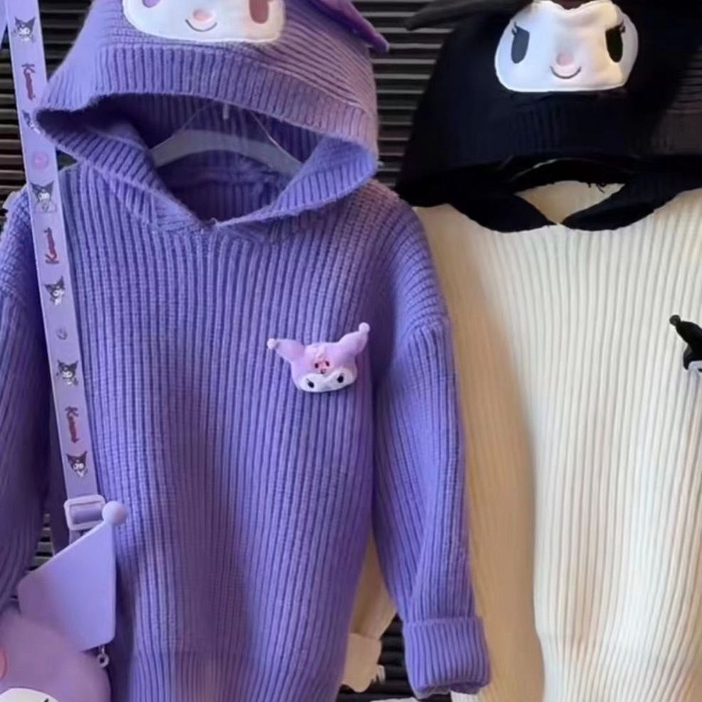 Áo sweater Dệt Kim Có Mũ Trùm Họa Tiết Hoạt Hình kuromi Thời Trang Thu Đông 2023 Cho Bé