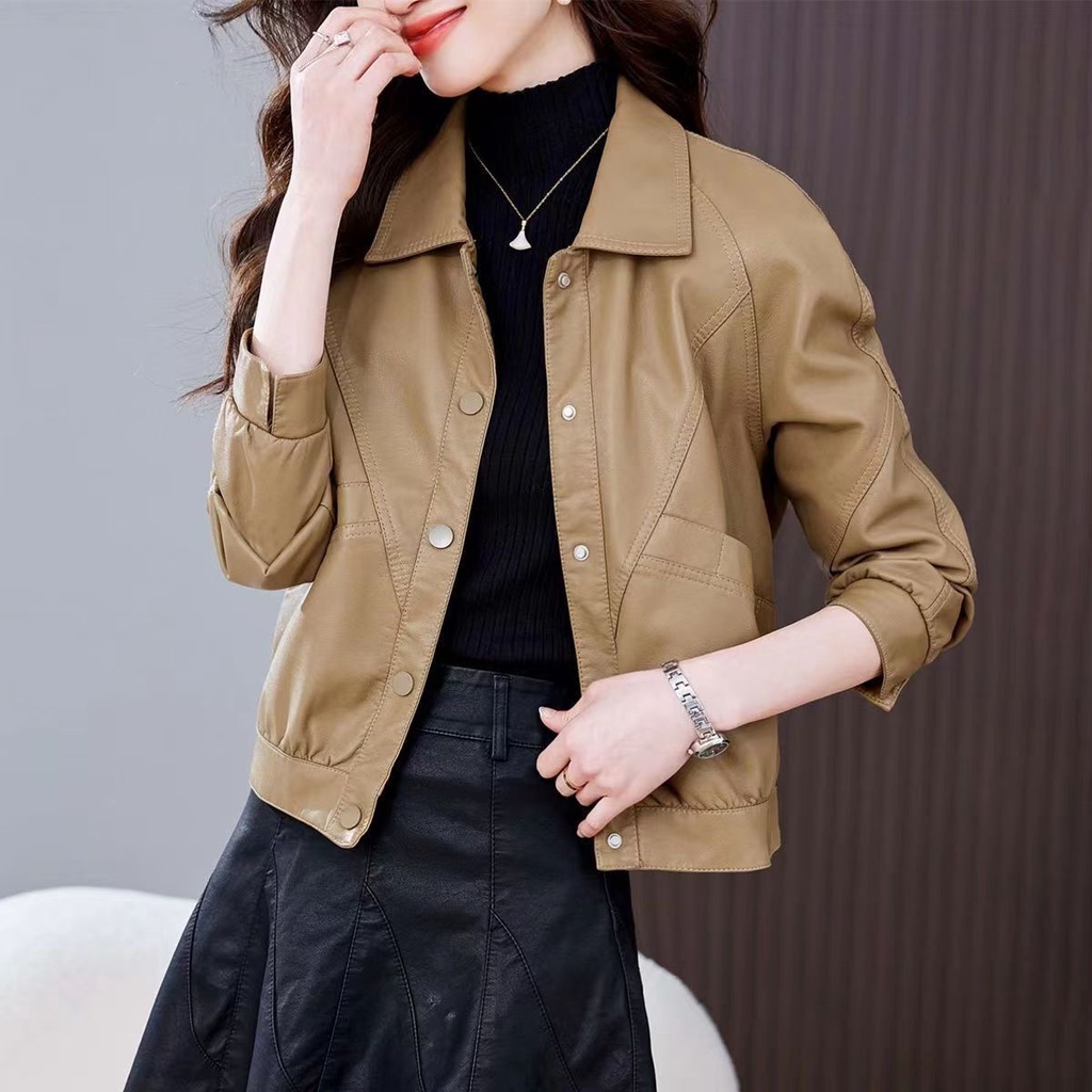 Haining Áo Khoác Da Dáng Ngắn Thời Trang Xuân Thu 2023 Cho Nữ