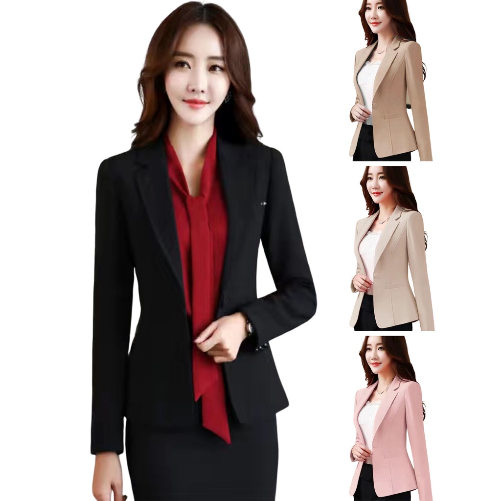 Áo Khoác blazer Tay Dài Màu Trơn Cài Một Hàng Nút Thời Trang Xuân Thu Cho Nữ