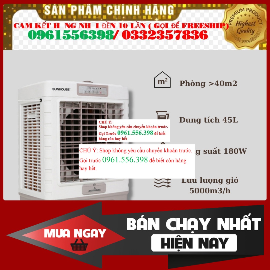 {SALE.} Quạt điều hoà Sunhouse SHD7746 45L 180W , Quạt hơi nước công nghiệp