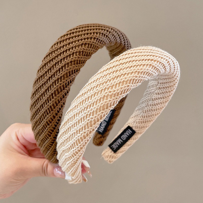 Băng Đô Cài Tóc Bản Rộng Màu Nâu Cà Phê Thời Trang Thu Đông Hàn Quốc