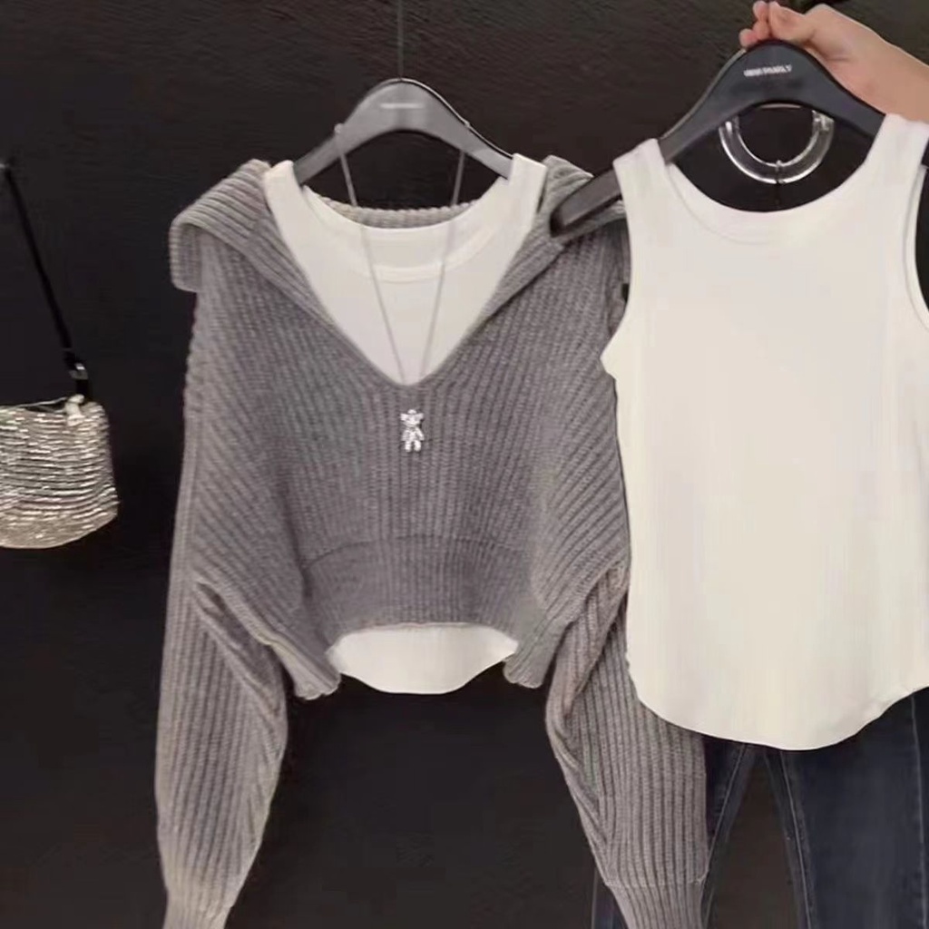 Áo sweater Dệt Kim Tay Dài Cổ Chữ v Thời Trang Mùa Thu Cho Nữ