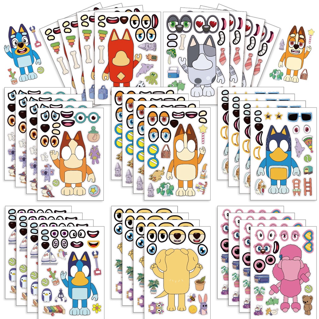 Bộ 8 Miếng Dán Mặt Hoạt Hình bluey & bingo family and friends diy