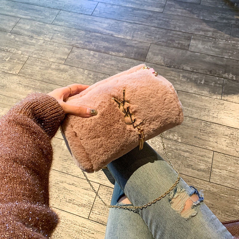 Túi Đeo Vai Hình Vuông Phủ Lông Phong Cách Hàn Quốc Dễ Thương Thời Trang Cho Nữ