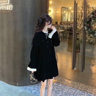 Đầm Nhung Đen Phong Cách Pháp Thời Trang Mùa Thu Cao Cấp Cho Nữ