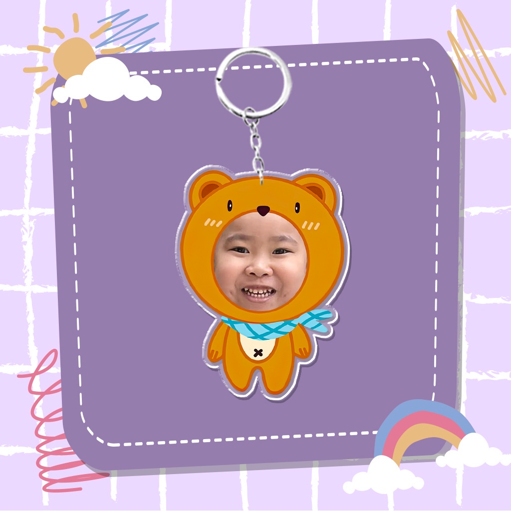 Móc khóa in theo yêu cầu ghép mặt một người Trí Decor chibi dễ thương đáng yêu có hộp quà tặng bạn bè, người thân