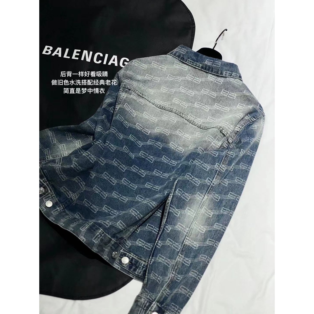 Balenciaga new classic full-print letter all-match retro old jacket all-match denim