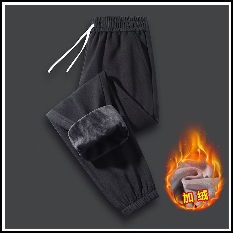 Quần Dài Thể Thao Vải Nhung Lông Cừu Dày Màu Trơn Không Đổ Phong Cách Tối Giản Thời Trang Thu Đông Cho Nam