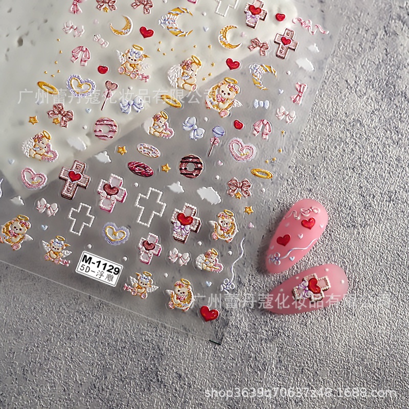 Mới Miếng Dán Trang Trí Móng Tay 5d Dập Nổi Hình Thiên Thần Đám Mây Phong Cách lolita