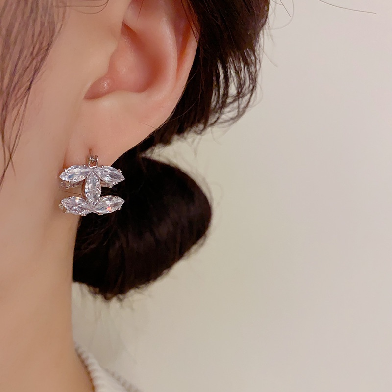 Khuyên Tai Đính Đá zircon Thiết Kế Hình Chữ c Đôi Phong Cách Người Nổi Tiếng Thời Trang