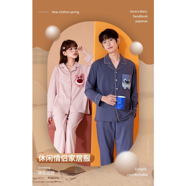 Bộ Đồ Ngủ cotton Tay Dài Phong Cách Mới Dành Cho Cặp Đôi