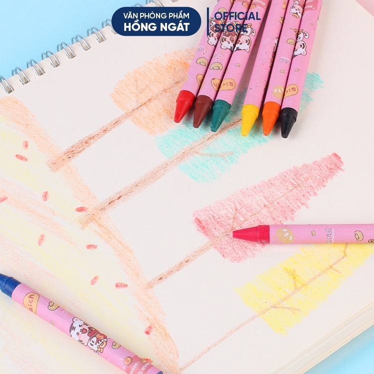 Bút sáp màu cho bé tập tô vẽ, hộp 8 bút màu sáp đồ dùng học tập văn phòng phẩm dễ thương quà tặng học sinh E1435