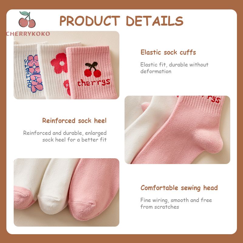 🍒🍒Cherrykoko Tất cổ cao họa tiết màu hồng và thời trang hình trái tim dễ thương