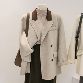 Áo khoác len cao cấp dáng rộng phong cách hàn quốc thời trang thu đông cho nữ