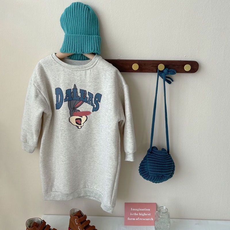 Momo Đầm sweater Dáng Rộng Phong Cách Hàn Quốc Thời Trang Thu Đông Xinh Xắn Cho Bé Gái