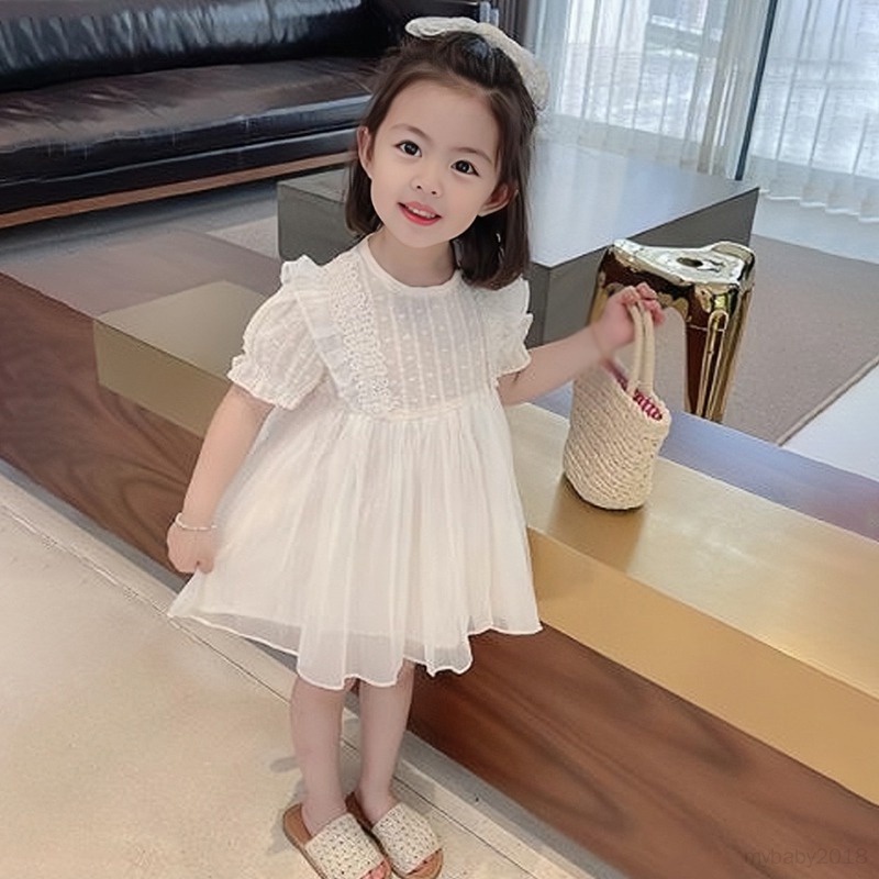 Đầm Công Chúa Tay Ngắn Phồng Chất Liệu cotton Thời Trang Xinh Xắn Cho Bé Gái